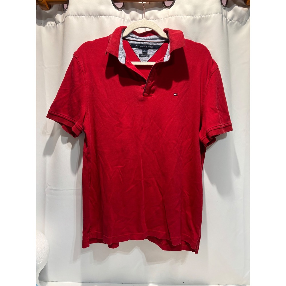 Tommy Hilfiger Polo Shirt Mens Medium Red Classic Fit Short Sleeve Logo